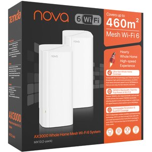Sistem Wireless Mesh Gigabit TENDA MX12 AX3000, Wi-Fi 6, Dual-band 574 + 2402 Mbps, 2 buc, alb Sistem Wireless Mesh Gigabit TENDA MX12 AX3000, Wi-Fi 6, Dual-band 574 + 2402 Mbps, 2 buc, alb