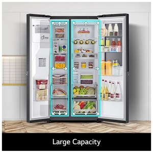 Side by Side LG GSXV91MCAE, No Frost, InstaView, 635 l, H 179 cm, Clasa E, Dozator apa, negru Side by Side LG GSXV91MCAE, No Frost, InstaView, 635 l, H 179 cm, Clasa E, Dozator apa, negru