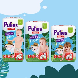 Scutece chilotel PUFIES Fashion&Nature Extra Large nr 6, Unisex, 15 kg+, 36 buc Scutece chilotel PUFIES Fashion&Nature Extra Large nr 6, Unisex, 15 kg+, 36 buc