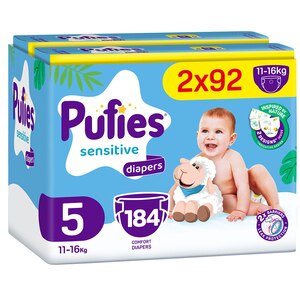 Scutece PUFIES Sensitive Mega Pack nr 5, 11-16 kg, 184 buc Scutece PUFIES Sensitive Mega Pack nr 5, 11-16 kg, 184 buc