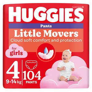 Scutece chilotel HUGGIES Little Movers nr 4, Fata, 9-14 kg, 104 buc Scutece chilotel HUGGIES Little Movers nr 4, Fata, 9-14 kg, 104 buc