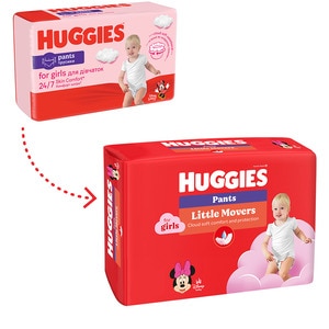 Scutece chilotel HUGGIES Little Movers nr 4, Fata, 9-14 kg, 104 buc Scutece chilotel HUGGIES Little Movers nr 4, Fata, 9-14 kg, 104 buc