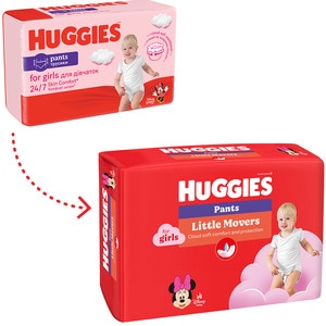 Scutece chilotel HUGGIES Little Movers nr 5, Fata, 12-17 kg, 96 buc Scutece chilotel HUGGIES Little Movers nr 5, Fata, 12-17 kg, 96 buc