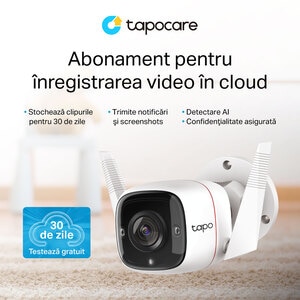 Camera IP Wireless exterior TP-LINK Tapo TC65, 3MP, SFHD 1296p, IR, Night Vision, alb Camera IP Wireless exterior TP-LINK Tapo TC65, 3MP, SFHD 1296p, IR, Night Vision, alb