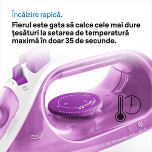 Fier de calcat BRAUN TexStyle 3 SI3030PU, 2300W, 140g/min, 270ml, talpa SuperCeramic, mov-alb Fier de calcat BRAUN TexStyle 3 SI3030PU, 2300W, 140g/min, 270ml, talpa SuperCeramic, mov-alb