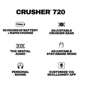 Casti SKULLCANDY Crusher 720, Bluetooth, Over-ear, Microfon, True Black Casti SKULLCANDY Crusher 720, Bluetooth, Over-ear, Microfon, True Black