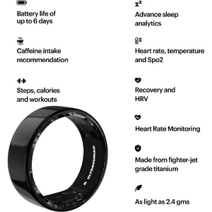 Smart Ring ULTRAHUMAN Ring Air, marimea 8, Black Smart Ring ULTRAHUMAN Ring Air, marimea 8, Black