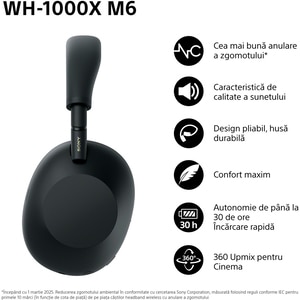 Casti SONY WH-1000XM6, Bluetooth, Over-Ear, Microfon, Noise Cancelling, negru Casti SONY WH-1000XM6, Bluetooth, Over-Ear, Microfon, Noise Cancelling, negru