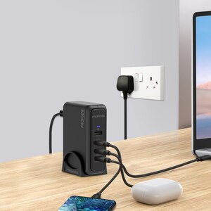 Statie incarcare PROMATE GaNPort-140W, 3xUSB-C Power Delivery 30W-140W, 1xUSB-A Quick Charge 18W, negru Statie incarcare PROMATE GaNPort-140W, 3xUSB-C Power Delivery 30W-140W, 1xUSB-A Quick Charge 18W, negru