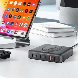 Statie incarcare wireless PROMATE PowerBase-GaN100, 4xUSB-C Power Delivery 30W-100W, 2xUSB-A Quick Charge 30W, Wireless 15W, negru Statie incarcare wireless PROMATE PowerBase-GaN100, 4xUSB-C Power Delivery 30W-100W, 2xUSB-A Quick Charge 30W, Wireless 15W, negru