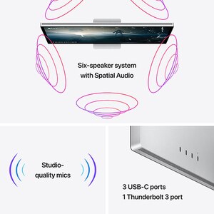 Monitor APPLE Studio Display myjg3z/a, 27" 5K Retina, WebCam 12MP, Standard Glass, Tilt Adjustable Stand, argintiu Monitor APPLE Studio Display myjg3z/a, 27" 5K Retina, WebCam 12MP, Standard Glass, Tilt Adjustable Stand, argintiu