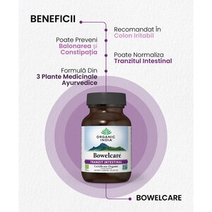 Supliment alimentar Bowelcare Antibalonare si tranzit intestinal, 60 capsule, ORGANIC INDIA Supliment alimentar Bowelcare Antibalonare si tranzit intestinal, 60 capsule, ORGANIC INDIA