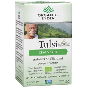 Ceai verde ORGANIC INDIA Tulsi, 18 plicuri, 34.2g Ceai verde ORGANIC INDIA Tulsi, 18 plicuri, 34.2g