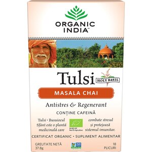 Ceai ORGANIC INDIA Tulsi Masala Chai, 18 plicuri, 37.8g Ceai ORGANIC INDIA Tulsi Masala Chai, 18 plicuri, 37.8g