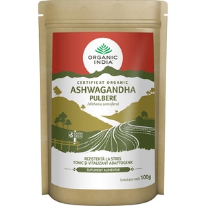 Ashwagandha pulbere rezistenta la stres, 100 g, ORGANIC INDIA Ashwagandha pulbere rezistenta la stres, 100 g, ORGANIC INDIA