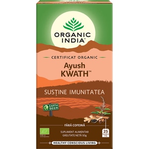 Ceai ORGANIC INDIA Tulsi Ayush Kwath, 25 plicuri, 50g Ceai ORGANIC INDIA Tulsi Ayush Kwath, 25 plicuri, 50g