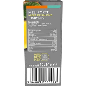 Pachet 2 x Miere de salcam si turmeric x 12 plicuri, 240 g, MELIFORTE Pachet 2 x Miere de salcam si turmeric x 12 plicuri, 240 g, MELIFORTE