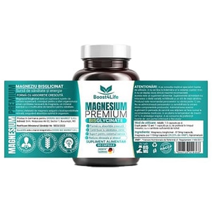 Supliment alimentar Magneziu Premium Bisglicinat, 60 capsule, BOOST4LIFE Supliment alimentar Magneziu Premium Bisglicinat, 60 capsule, BOOST4LIFE