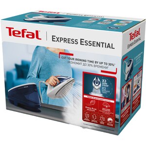 Statie de calcat TEFAL Express Essential SV6116E0, 2200W, 270g/min, 1.4l, talpa ceramica, alb-albastru Statie de calcat TEFAL Express Essential SV6116E0, 2200W, 270g/min, 1.4l, talpa ceramica, alb-albastru