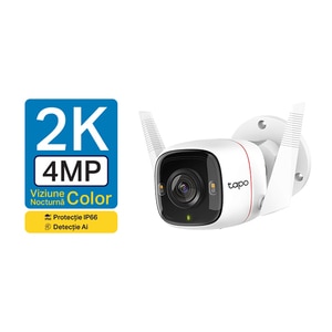 Camera IP Wireless exterior TP-LINK Tapo C320WS, 4MP, QHD 1440p, IR, Night Vision, Alb Camera IP Wireless exterior TP-LINK Tapo C320WS, 4MP, QHD 1440p, IR, Night Vision, Alb