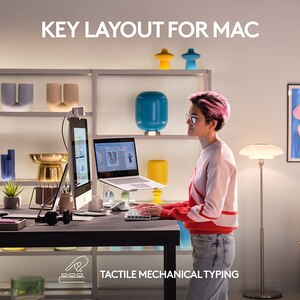 Tastatura Wireless pentru Mac LOGITECH MX Mechanical Mini, Bluetooth, USB, alb-gri Tastatura Wireless pentru Mac LOGITECH MX Mechanical Mini, Bluetooth, USB, alb-gri
