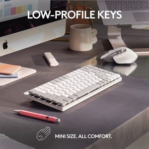 Tastatura Wireless pentru Mac LOGITECH MX Mechanical Mini, Bluetooth, USB, alb-gri Tastatura Wireless pentru Mac LOGITECH MX Mechanical Mini, Bluetooth, USB, alb-gri