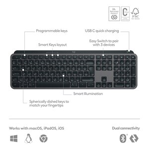 Tastatura Wireless LOGITECH MX Keys S, USB, Bluetooth, US INT, grafit Tastatura Wireless LOGITECH MX Keys S, USB, Bluetooth, US INT, grafit
