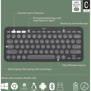 Kit mouse si tastatura wireless LOGITECH Pebble 2 Combo, Bluetooth, grafit Kit mouse si tastatura wireless LOGITECH Pebble 2 Combo, Bluetooth, grafit