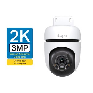 Camera IP Wireless exterior PTZ TP-LINK Tapo TC41, 3MP, 1296p, IR, Night Vision, alb Camera IP Wireless exterior PTZ TP-LINK Tapo TC41, 3MP, 1296p, IR, Night Vision, alb