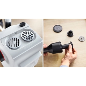 Masina de tocat carne BOSCH MFWS420W, 2.5kg/min, 1900W, accesoriu carnati/kebbe, alb-negru Masina de tocat carne BOSCH MFWS420W, 2.5kg/min, 1900W, accesoriu carnati/kebbe, alb-negru