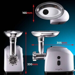 Masina de tocat carne MYRIA MY4075, 0.5kg/min, 1200W, accesoriu carnati/suc de rosii/kebbe, alb-gri Masina de tocat carne MYRIA MY4075, 0.5kg/min, 1200W, accesoriu carnati/suc de rosii/kebbe, alb-gri