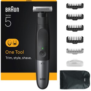 Aparat hibrid de barbierit si tuns barba BRAUN Series X XT5100, Wet&Dry, 45 min autonomie, 1 element de taiere, husa, negru-gri Aparat hibrid de barbierit si tuns barba BRAUN Series X XT5100, Wet&Dry, 45 min autonomie, 1 element de taiere, husa, negru-gri