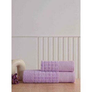 Set 2 prosoape baie MILA HOME Karo, 70 x 140 cm, 50 x 90 cm, bumbac, lila Set 2 prosoape baie MILA HOME Karo, 70 x 140 cm, 50 x 90 cm, bumbac, lila