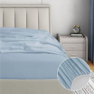 Cearsaf cu elastic pat MILA HOME, 100% bumbac ranforce, 180 x 200 cm, albastru deschis Cearsaf cu elastic pat MILA HOME, 100% bumbac ranforce, 180 x 200 cm, albastru deschis