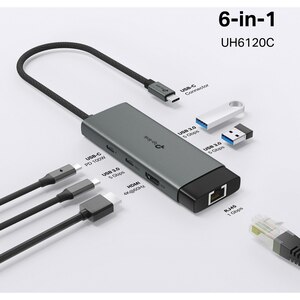 Hub USB TP-LINK UH6120C, USB Type-C, argintiu-negru Hub USB TP-LINK UH6120C, USB Type-C, argintiu-negru