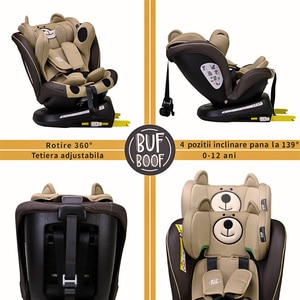 Scaun auto BUF BOOF Plus i-Size rotativ 360 grade ISIZEURSCOF, Isofix, 0-36 kg, maro-negru Scaun auto BUF BOOF Plus i-Size rotativ 360 grade ISIZEURSCOF, Isofix, 0-36 kg, maro-negru