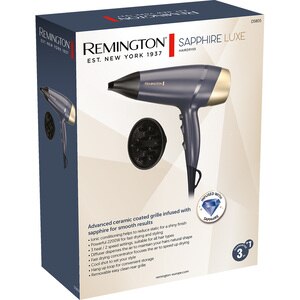 Uscator de par REMINGTON Sapphire Luxe D5805, 2200W, 2 viteze, 3 trepte temperatura, albastru Uscator de par REMINGTON Sapphire Luxe D5805, 2200W, 2 viteze, 3 trepte temperatura, albastru