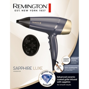 Uscator de par REMINGTON Sapphire Luxe D5805, 2200W, 2 viteze, 3 trepte temperatura, albastru Uscator de par REMINGTON Sapphire Luxe D5805, 2200W, 2 viteze, 3 trepte temperatura, albastru