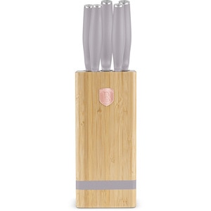 Set cutite BERLINGER HAUS BH/2974 + suport bambus, 5 piese, otel, 9-20cm, gri Set cutite BERLINGER HAUS BH/2974 + suport bambus, 5 piese, otel, 9-20cm, gri