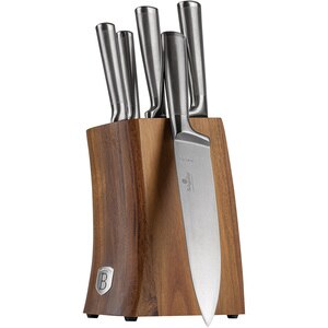 Set cutite BERLINGER HAUS BH/3124 + suport lemn, 5 piese, otel, 9-20cm, argintiu Set cutite BERLINGER HAUS BH/3124 + suport lemn, 5 piese, otel, 9-20cm, argintiu