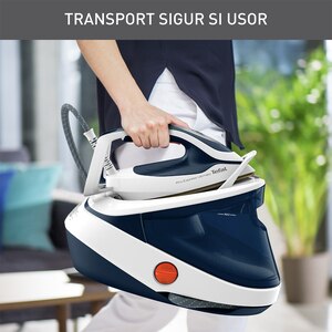 Statie de calcat TEFAL Pro Express Ultimate GV9712E0, 3000W, 590g/min, 1200ml, talpa Durilium, albastru-alb Statie de calcat TEFAL Pro Express Ultimate GV9712E0, 3000W, 590g/min, 1200ml, talpa Durilium, albastru-alb