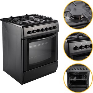 Aragaz VORTEX VAM6060BK02K, 4 arzatoare, Gaz + Electric, L 60 cm, Grill, negru Aragaz VORTEX VAM6060BK02K, 4 arzatoare, Gaz + Electric, L 60 cm, Grill, negru