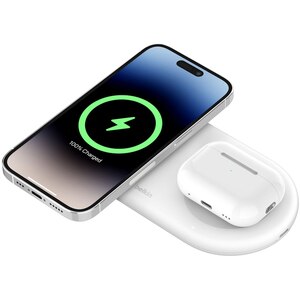 Incarcator wireless 2 in 1 BELKIN WIZ021VFWH, universal, QI, MagSafe 15W, alb Incarcator wireless 2 in 1 BELKIN WIZ021VFWH, universal, QI, MagSafe 15W, alb