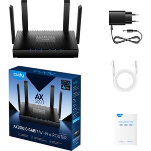 Router Wireless Gigabit CUDY WR3000 AX3000, Wi-Fi 6, Dual-Band 574 + 2402 Mbps, negru Router Wireless Gigabit CUDY WR3000 AX3000, Wi-Fi 6, Dual-Band 574 + 2402 Mbps, negru