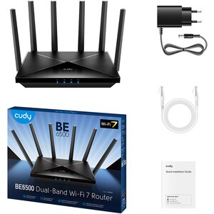 Router Wireless Gigabit CUDY WR6500 BE6500, Wi-Fi 7, Dual-Band 688 + 5765 Mbps, negru Router Wireless Gigabit CUDY WR6500 BE6500, Wi-Fi 7, Dual-Band 688 + 5765 Mbps, negru