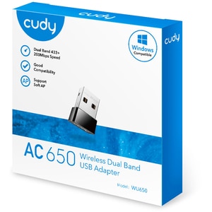 Adaptor USB Wireless CUDY WU650 AC650, Dual-Band 200 + 433 Mbps, negru Adaptor USB Wireless CUDY WU650 AC650, Dual-Band 200 + 433 Mbps, negru