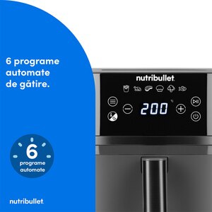 Friteuza cu aer cald NUTRIBULLET CrispLite NBA0611DG, 6l, 1.4kg, 1700W, negru-gri inchis Friteuza cu aer cald NUTRIBULLET CrispLite NBA0611DG, 6l, 1.4kg, 1700W, negru-gri inchis