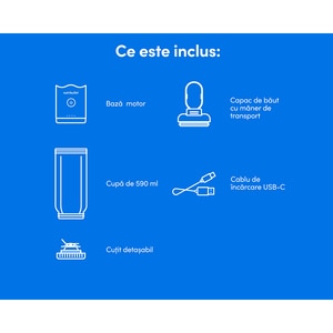 Blender portabil NUTRIBULLET Flex NBP013BL, 0.59l, 1 treapta viteza, USB-C, albastru Blender portabil NUTRIBULLET Flex NBP013BL, 0.59l, 1 treapta viteza, USB-C, albastru