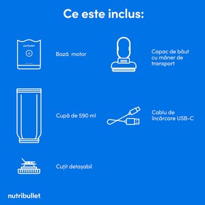 Blender portabil NUTRIBULLET Flex NBP013VT, 0.59l, 1 treapta viteza, USB-C, mov Blender portabil NUTRIBULLET Flex NBP013VT, 0.59l, 1 treapta viteza, USB-C, mov