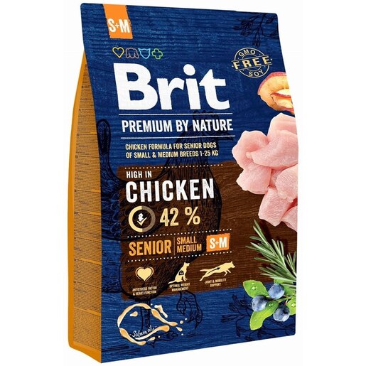 Hrana uscata pentru caini BRIT Premium by Nature S+M, Senior, Pui, 3 kg Hrana uscata pentru caini BRIT Premium by Nature S+M, Senior, Pui, 3 kg